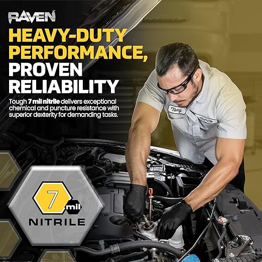 SAS Safety 66518-01 Raven Powder-Free Exam Grade Nitrile - 6 mil 50 Gloves per box