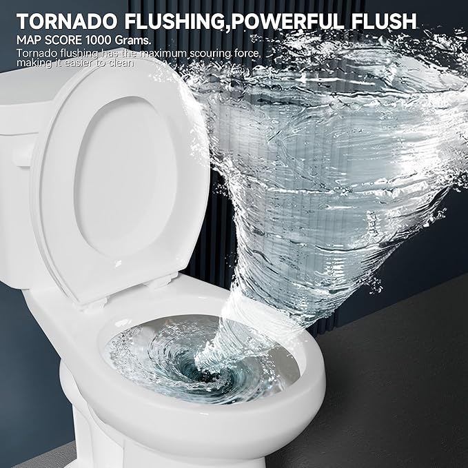 Compact Extra Tall Toilet 21 Inch for Small Bathroom 1.28 GPF Tornado Single Flush - Two Piece Comfort High Toilet for Seniors, 20.5 Inch Bowl Height, 21.25 Inch Seat Height, 12" Rough In,White