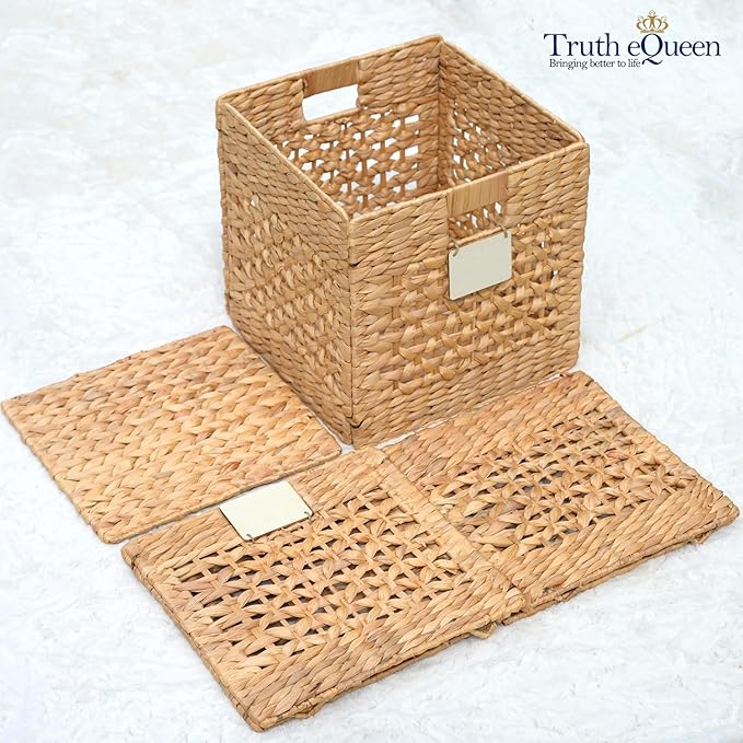Water Hyacinth Storage Baskets For Shelves, 12x12 Cube Storage Organizer, Square Wicker Basket, Cube Organizer, Woven Basket, Canastas Para Organizar, Cestas Para Baskets For Shelveszar, 2 Pcs