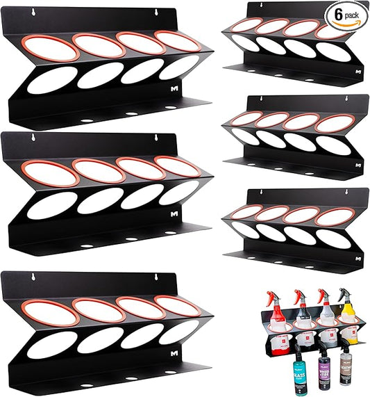 Maxshine Universal Spray Bottle Holder (6-Pack) – Holds 4 IK Trigger Sprayers (34oz Bottles) with 3 Small Holes – Sturdy & Lightweight Wall-Mounted Organizer for Detailing Accessories, Easy to Install