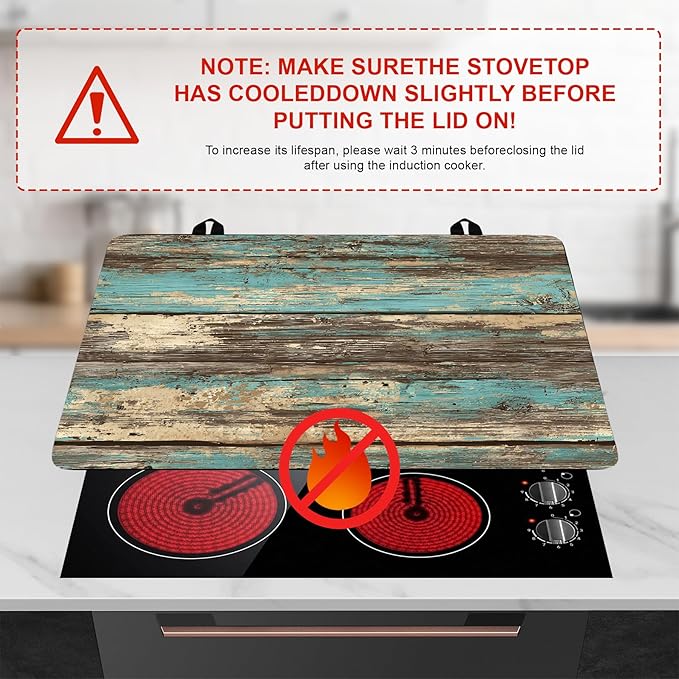 Stove Top Cover for Home Decoration Kitchen Pad Washable Cooktop Covers Countertop Stove Protector Mat for Home Kitchen Cooktops (Blue wood, 30"x21")