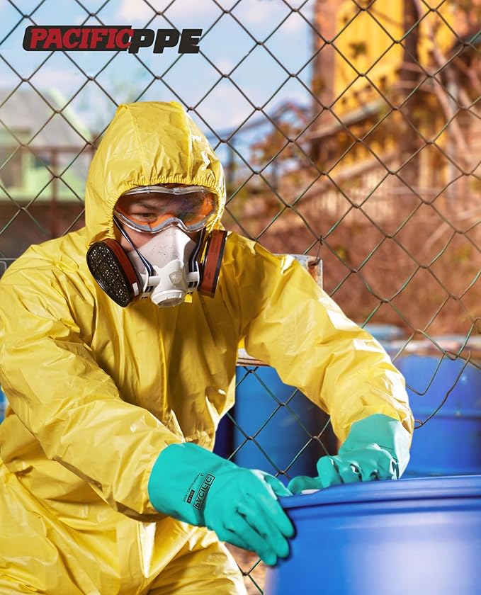 PACIFIC PPE 2 Pairs Nitrile Chemical Resistant Gloves, Flocked, Resist Household Acid, Alkali, Latex Rubber Free, 15 mil, 12.6", Large