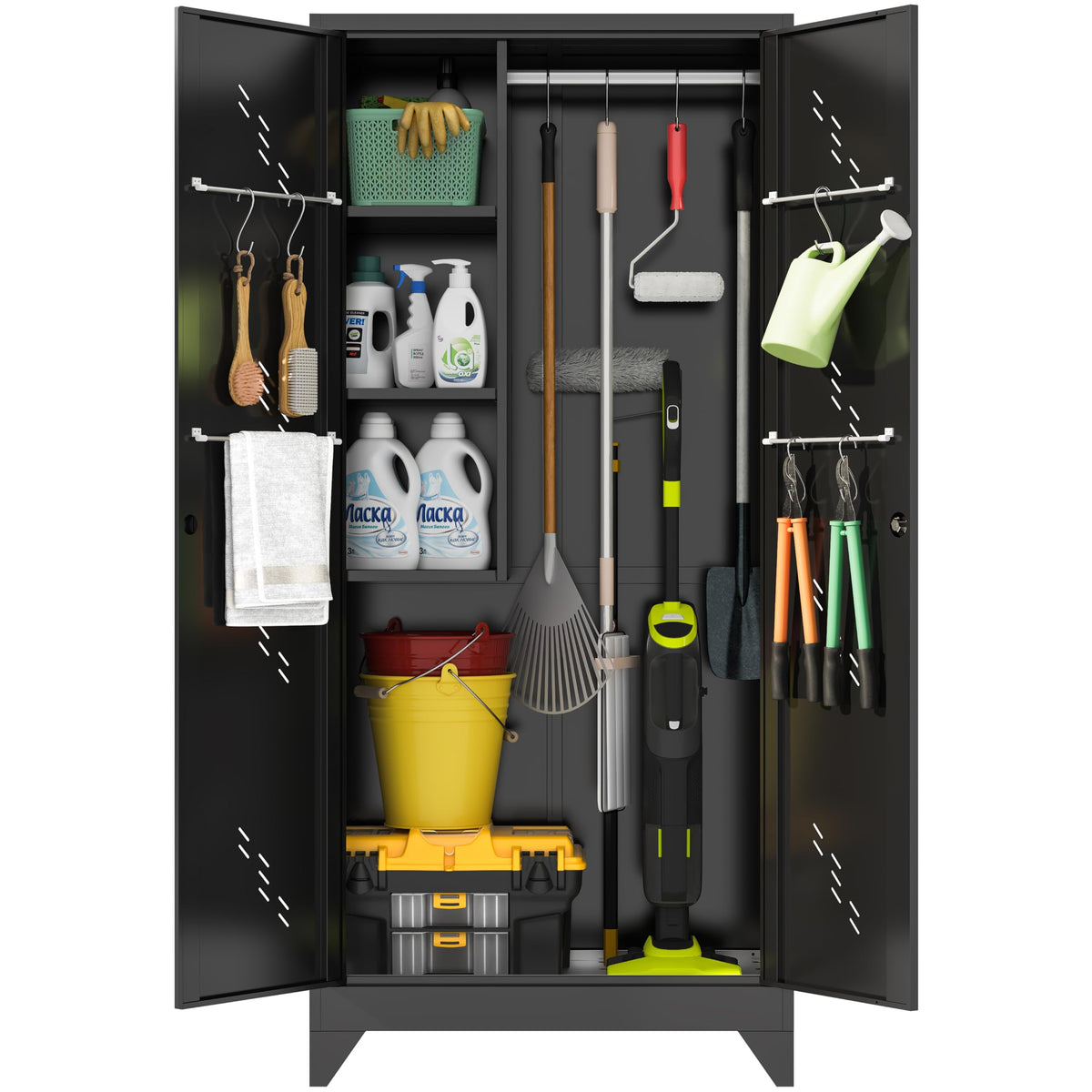 75" Metal Garage Storage Cabinet, Cleaning Tool Storage Cabinet - Image 1