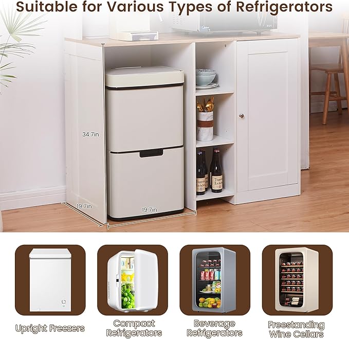 Mini Fridge Cabinet with Storage, Coffee Bar Cabinet with Mini Fridge Space and Power Outlet, Liquor Wine Bar Cabinet with Microwave Shelf, Beverage Station for Kitchen, Dorm, Living Room