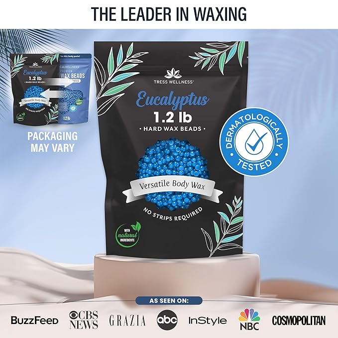 Tress Wellness Wax Beads - Safe for Skin - Dermatologically Tested - At-Home Kit for Bikini, Brazilian & Full Body - Eucalyptus 1.2 lbs