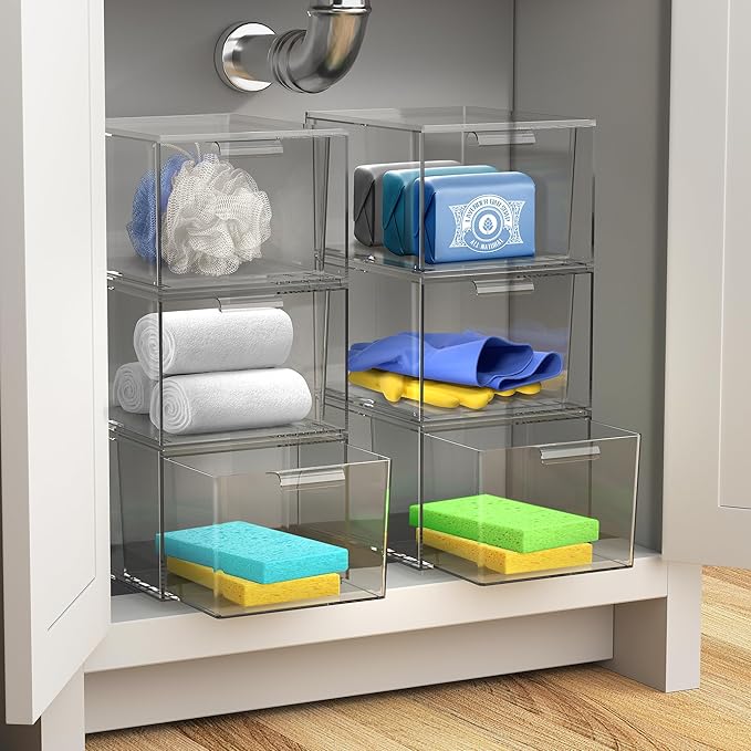 Sorbus Stackable Acrylic Drawers - Clear Make Up Organizers for Vanity - 8 Plastic Storage Bins for Room Decor, Bathroom Organization and Storage, Office Supplies, Makeup Drawer Organizer, Undersink