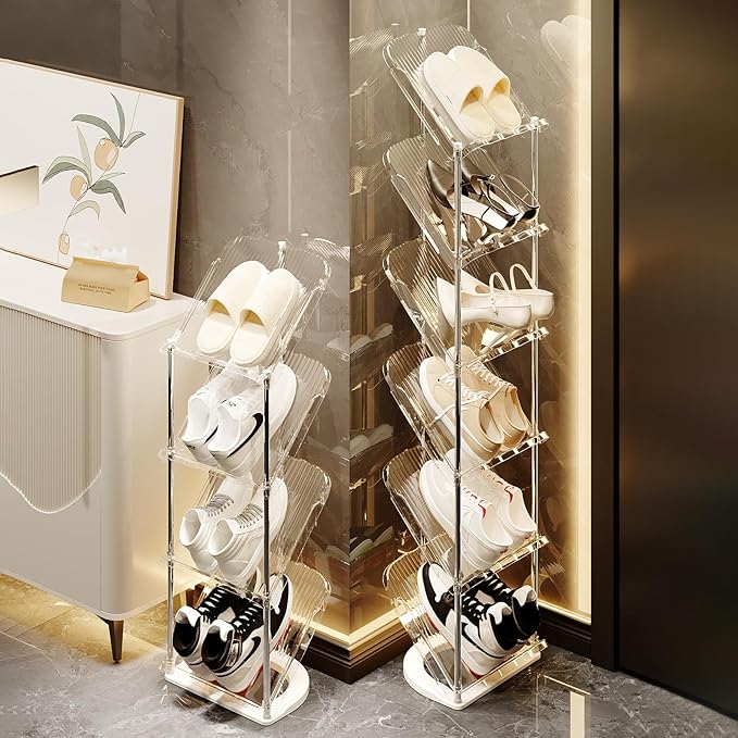 YYW Narrow Shoe Rack Vertical Shoes Rack for Entryway Corner Shoe Storage Organizer for Small Spaces Transparently Tall Slim Shoe Shelf for Front Door Entrance Living Room White 5 Layers