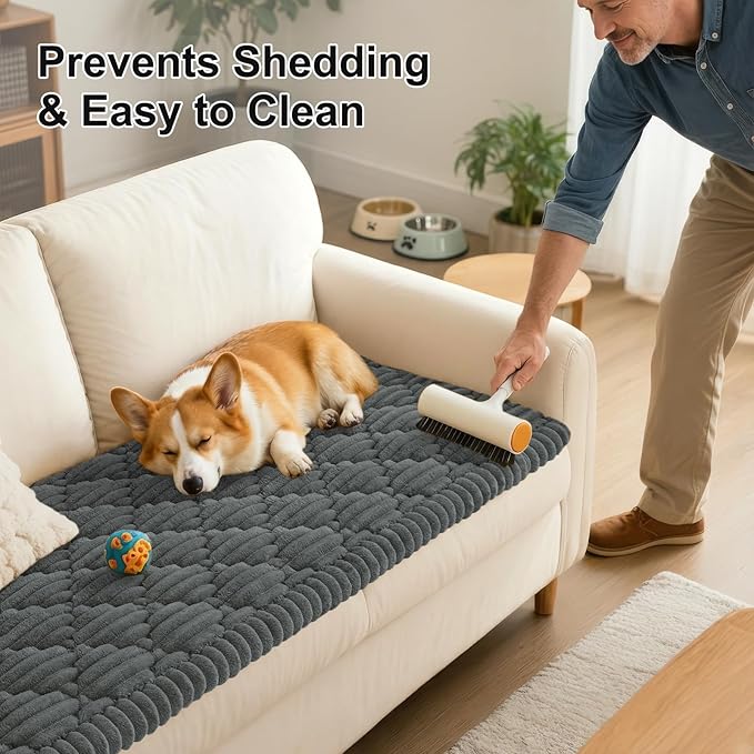 Smiry Pet Couch Cover for Dogs Washable, Non-Slip Fuzzy Couch Covers for 3 Cushion Sofa Pet Friendly, Soft Thick Furniture Protector Sofa Slipcover Mat for Dogs (Dark Grey, 27.6" x 59")
