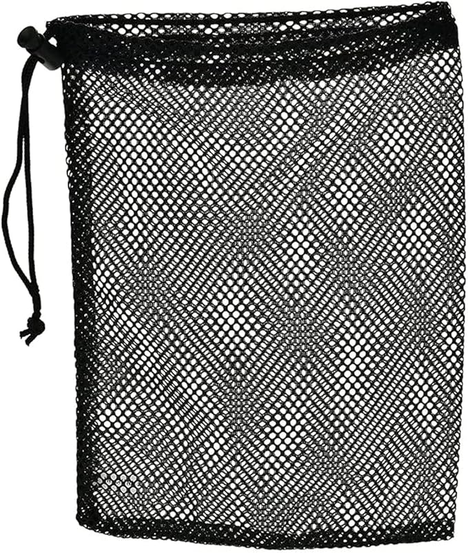 Durable Nylon Mesh Drawstring Bag - Equipment Storage Ditty With Cord Lock Closure for Toys, Balls, Laundry (Black)