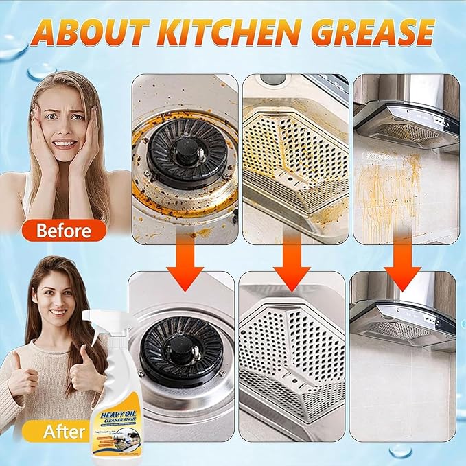 Heavy Oil Stain Cleaner Kitchen,Heavy Duty Kitchen Degreaser Spray, Heavy Oil Cleaner Stain, Oven, Stove, Range Hood, Sink (1PC)