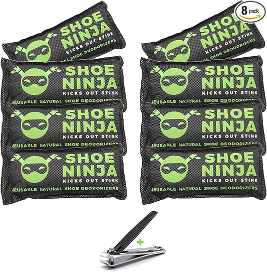 Charcoal Shoe Deodorizer Inserts - Shoe Odor Eliminator - Activated Charcoal Shoe Deodorizer Bags to Absorb Shoe Smell - Pack of 8 Shoe Smell Eliminator with Nail Clippers