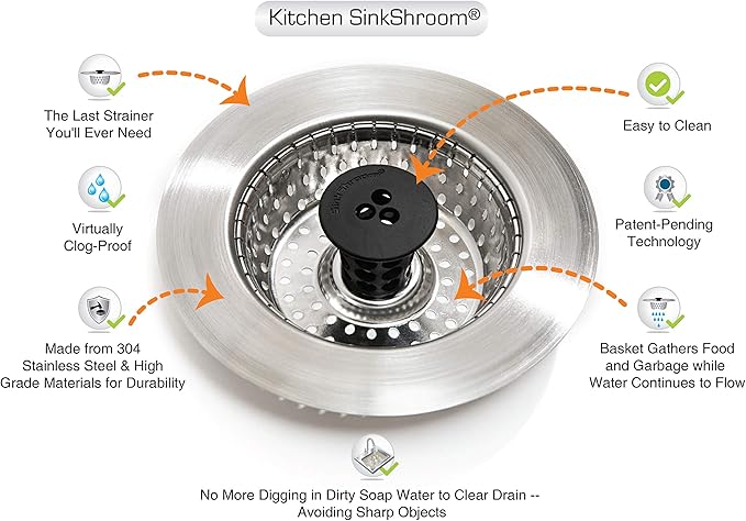 SinkShroom Revolutionary Clog-Free Sink Strainer Basket, 2-Pack, Stainless Steel + SinkShroom Ultra Revolutionary Bathroom Sink Drain Protector, Stainless Steel with Stopper