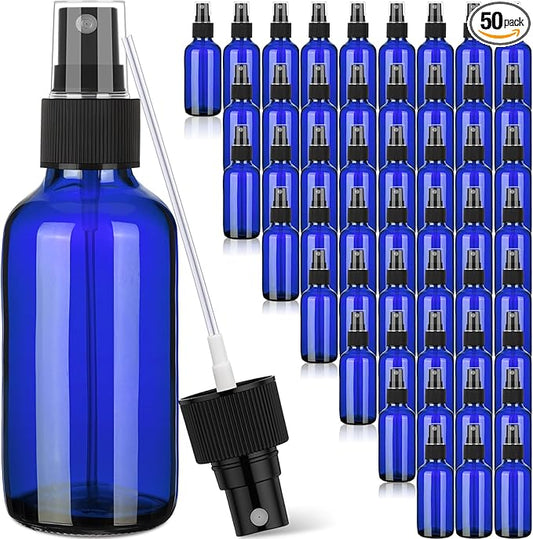 Maxcheck 50 Pieces 4oz Small Glass Spray Bottles for Essential Oil Empty Spray Mist Bottle Empty Fine Mist and Refillable Mister Refillable Liquid Containers for Perfumes, Cleaning (Blue)