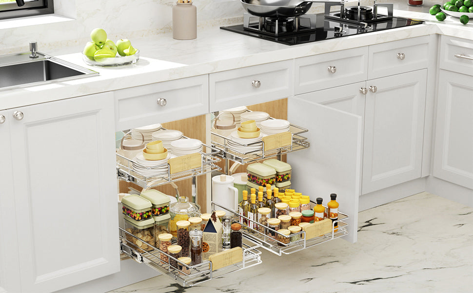 2 Tier Pull Out Cabinet Organizer with Wooden Handle, 16½" W x - Image 8