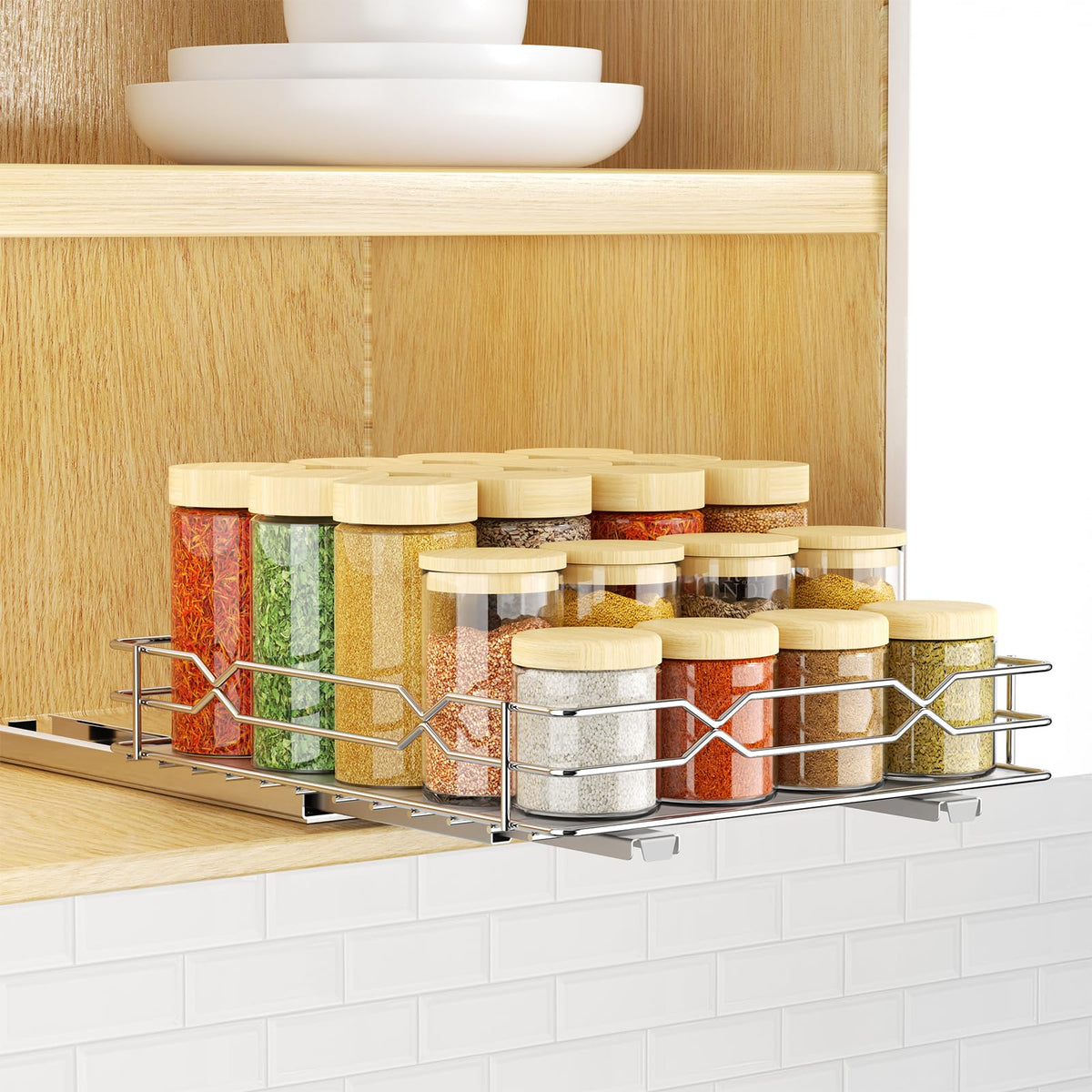 Pull Out Spice Rack Organizer for Cabinet, Chrome - Image 1