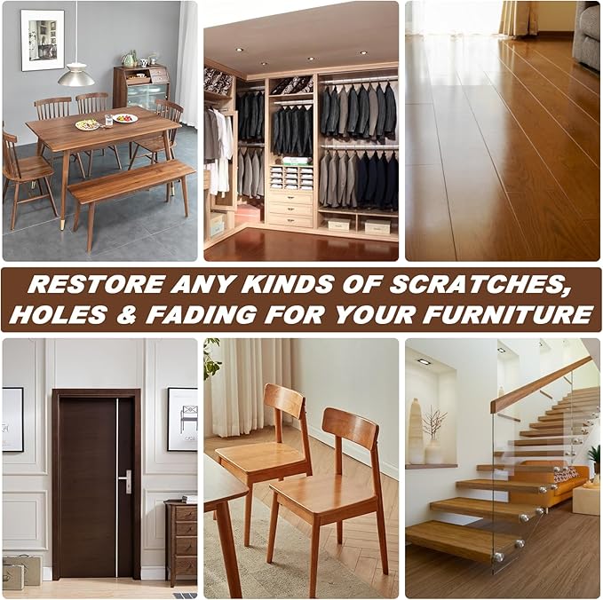 Wood Furniture Repair Kit, 6 Colors Wood Filler Hardwood Laminate Vinyl Floor Repair Kit, with Wood Putty, Wood Polish Wax for Hole, Scratch, Crack, Stain (Walnut Wood 15Pcs)