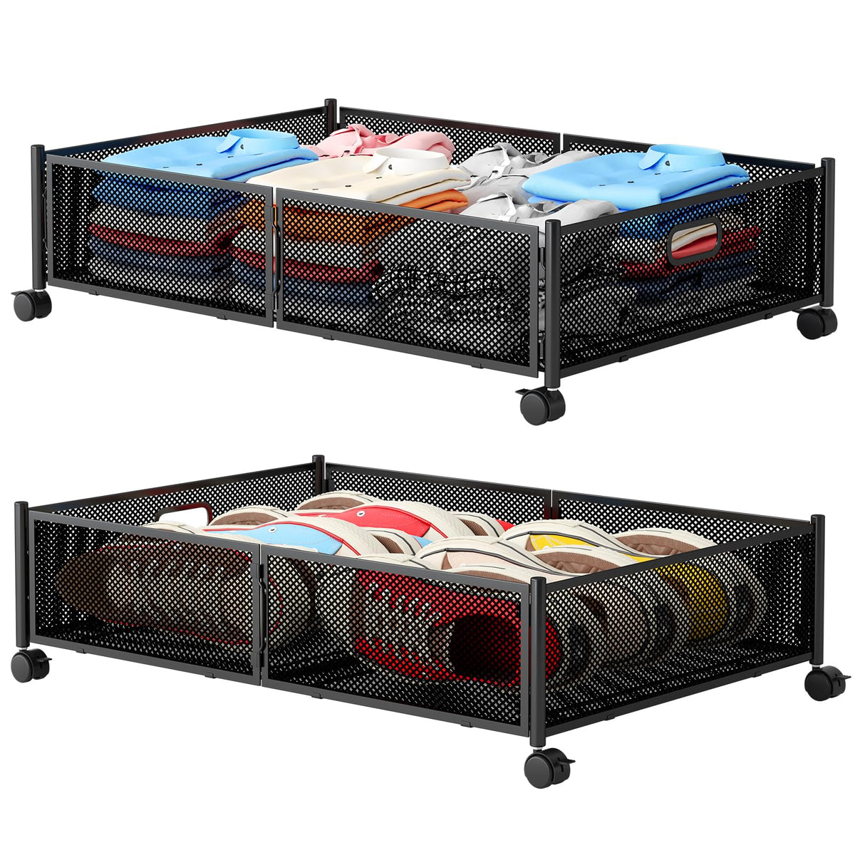 Under Bed Storage with Wheels, Foldable Metal Mesh | Home Organization - Image 1