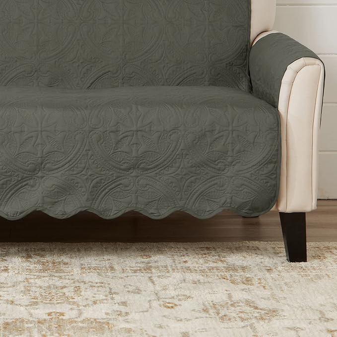 Reversible Chair Cover - Washable Slipcover Furniture Protector with Elastic Straps - Furniture Cover for Dogs, Kids, and Pets - Quilted & Stitched Detail (Chair, Sage Green / Light Gray)