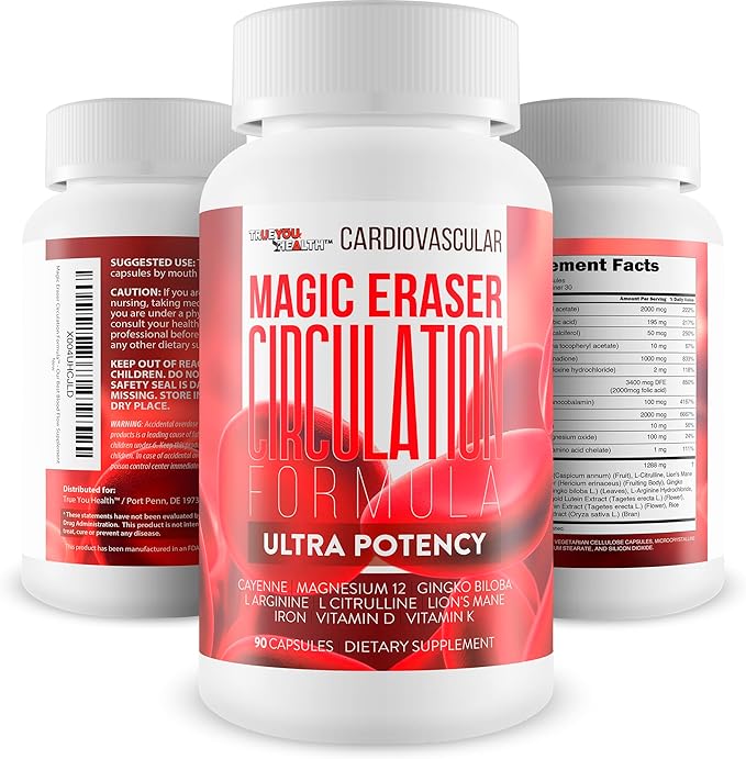 Magic Eraser Circulation Formula - Our Best Circulation and Vein Support Vitamins - High Pressure Pills - Circulation Supplements to Increase Blood Flow Care - Cardiovascular Magic Eraser Supplement