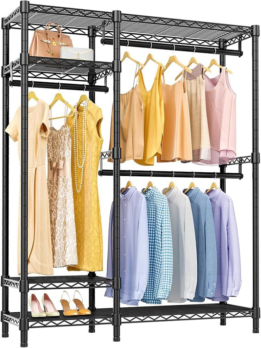 VIPEK Clothes Rack for Hanging Clothes, Heavy Duty Closet Rack with 4 Tiers Wire Shelving & 3 Hanging Rods, Free Standing Closet Wardrobe, 45" Lx16.5 Wx76.4 H, Max Load 700LBS, Black