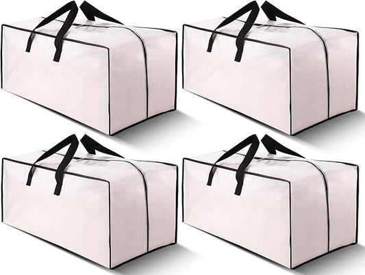 Cosy Family 4 Pack Heavy Duty Extra Large Moving Bags with Backpack Straps - Strong Handles & Zippers, Storage Totes For Space Saving, Fold Flat, Alternative to Moving Box (Set of 4, Clear)