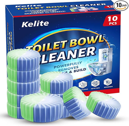 Automatic Toilet Bowl Cleaner Tablets, 10 Pack Long-Lasting Toilet Tank Cleaner for Bathroom, Blue Water Freshener, Prevents Stains & Odor, Safe for All Toilets - 10 Pack (Green+Blue)