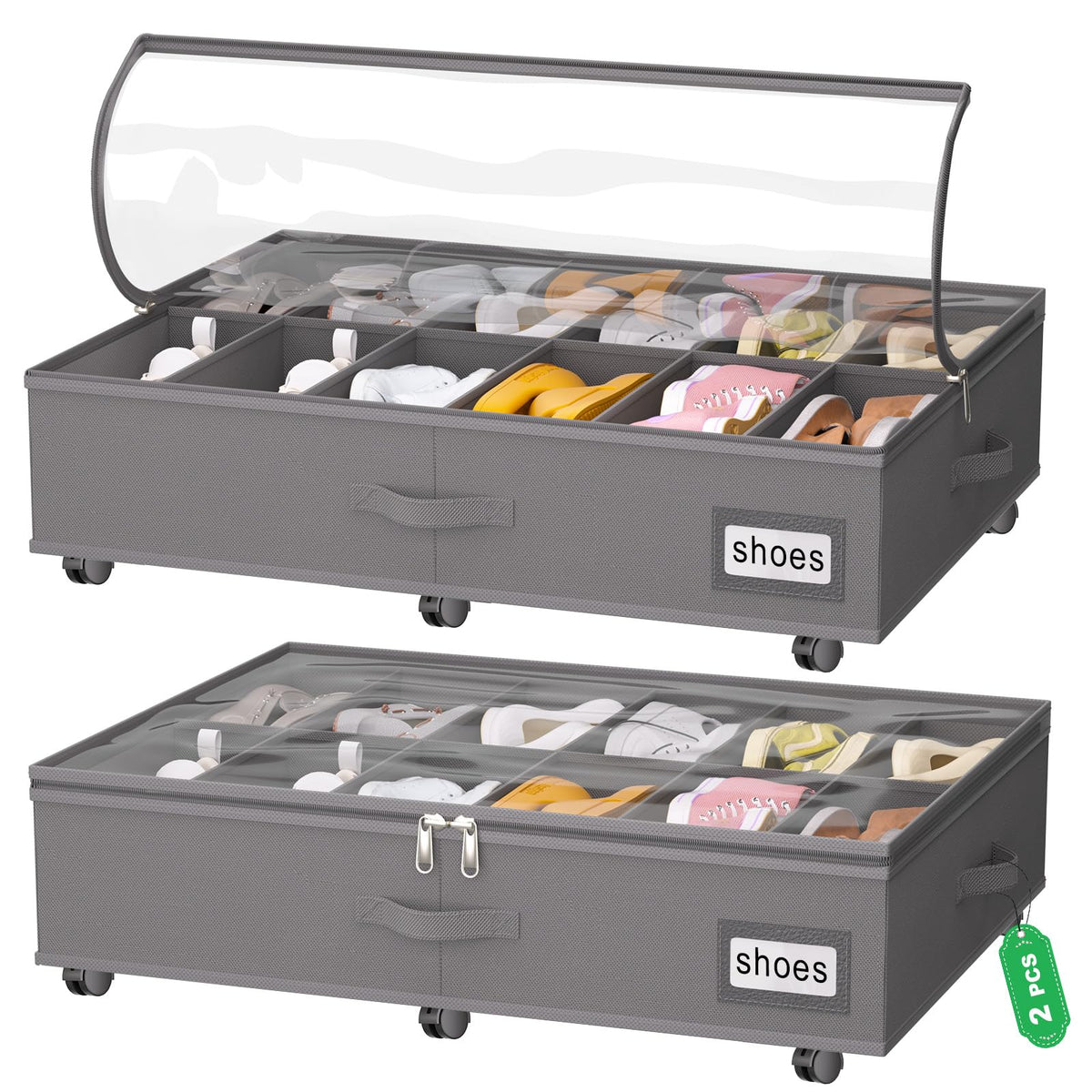 Under Bed Shoe Storage with Wheels, Fits 24 Pairs - Image 1