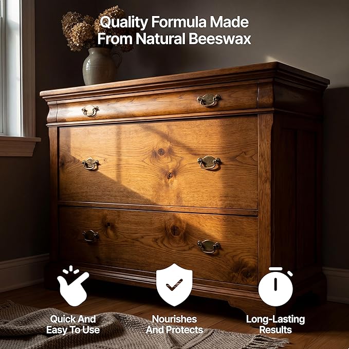 Clear Beeswax Furniture Polish 200 ml / 6.8 fl oz, & 2 Lint-Free Cloths, Natural Furniture Wax for Wood Protection, For Every Color & Type, Wood Wax for Furniture, Restores & Protects, Long-Lasting