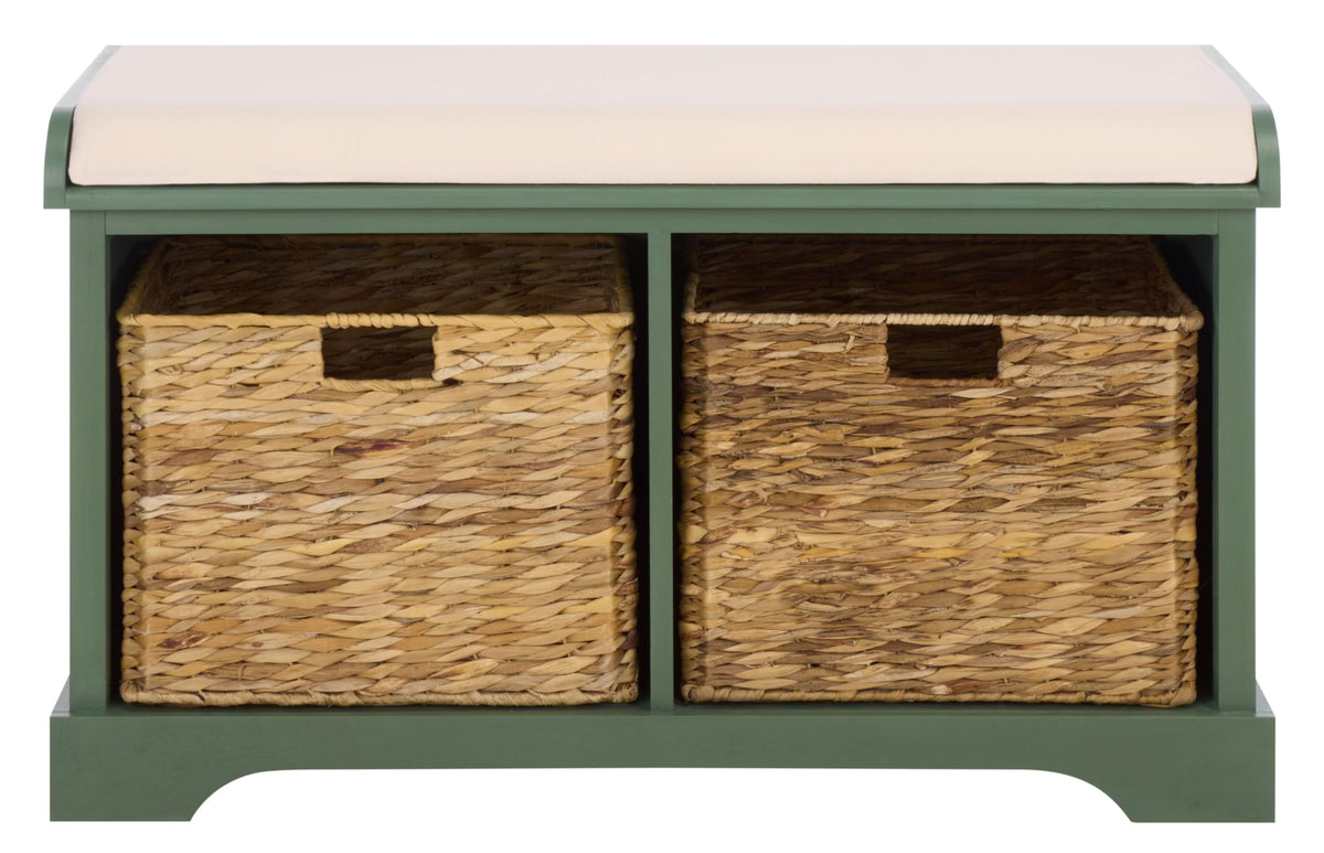 SAFAVIEH Freddy Wood Storage Bench, 33" Farmhouse Dusty - Image 1