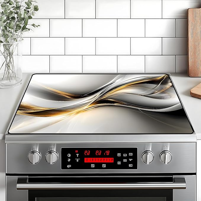 Stove Top Cover Flower Gas Stove Top Cover for Home Decoration Kitchen Pad Non-Stick Washable Cooktop Covers Countertop Protector Keep Stove Clean (Silvery, 30L"x21W")