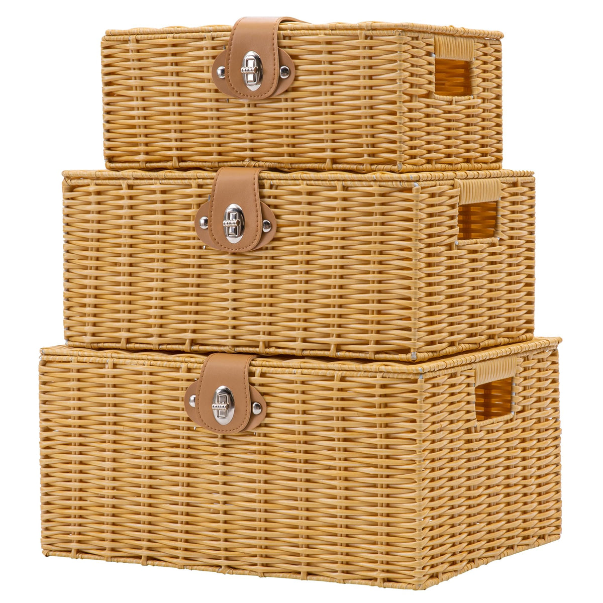 Wicker Storage Baskets with Lids, Set of 3 Decorative Storage - Image 2