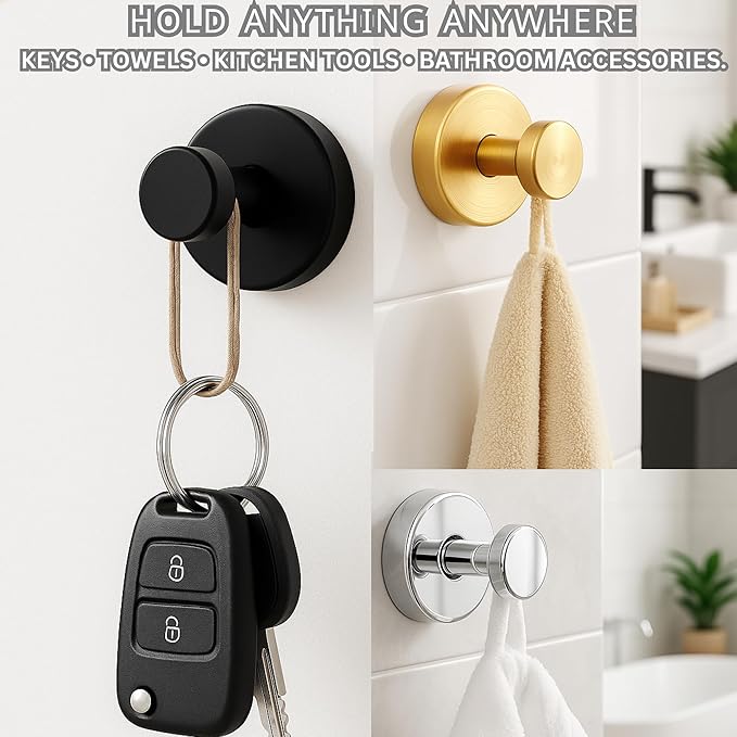 Suction Cup Hooks 4 Pack – Heavy Duty No Drill Bathroom Towel Hooks, Removable Reusable Stainless Steel Shower Wall Hooks for Kitchen, Glass, Door, Bathrobe, Coat & Accessories