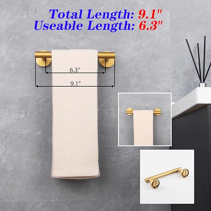 Bathroom Towel Bar — 9" Gold Stainless Steel