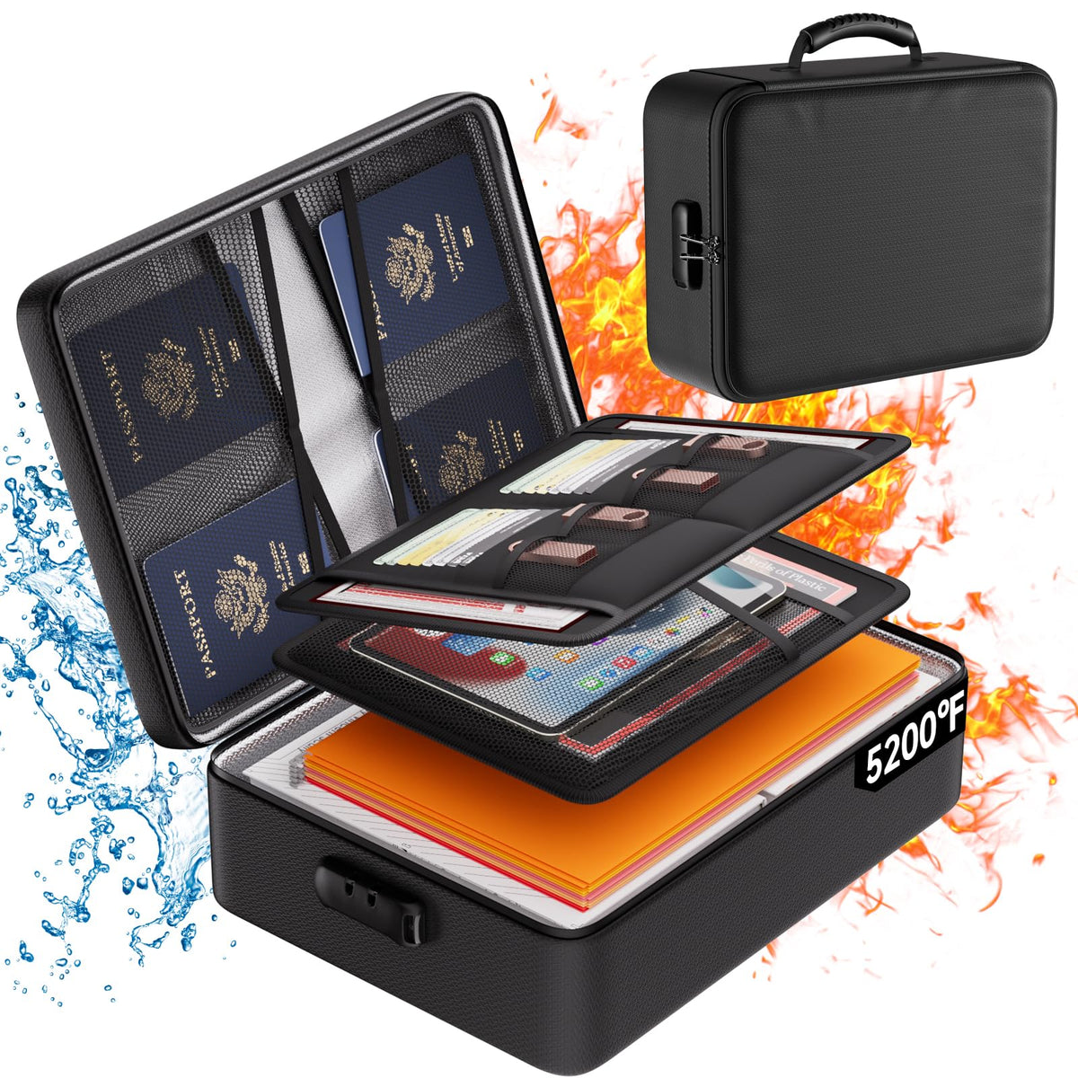 DocSafe 5200°F Fireproof Document Organizer Box with Lock, Heat - Image 1