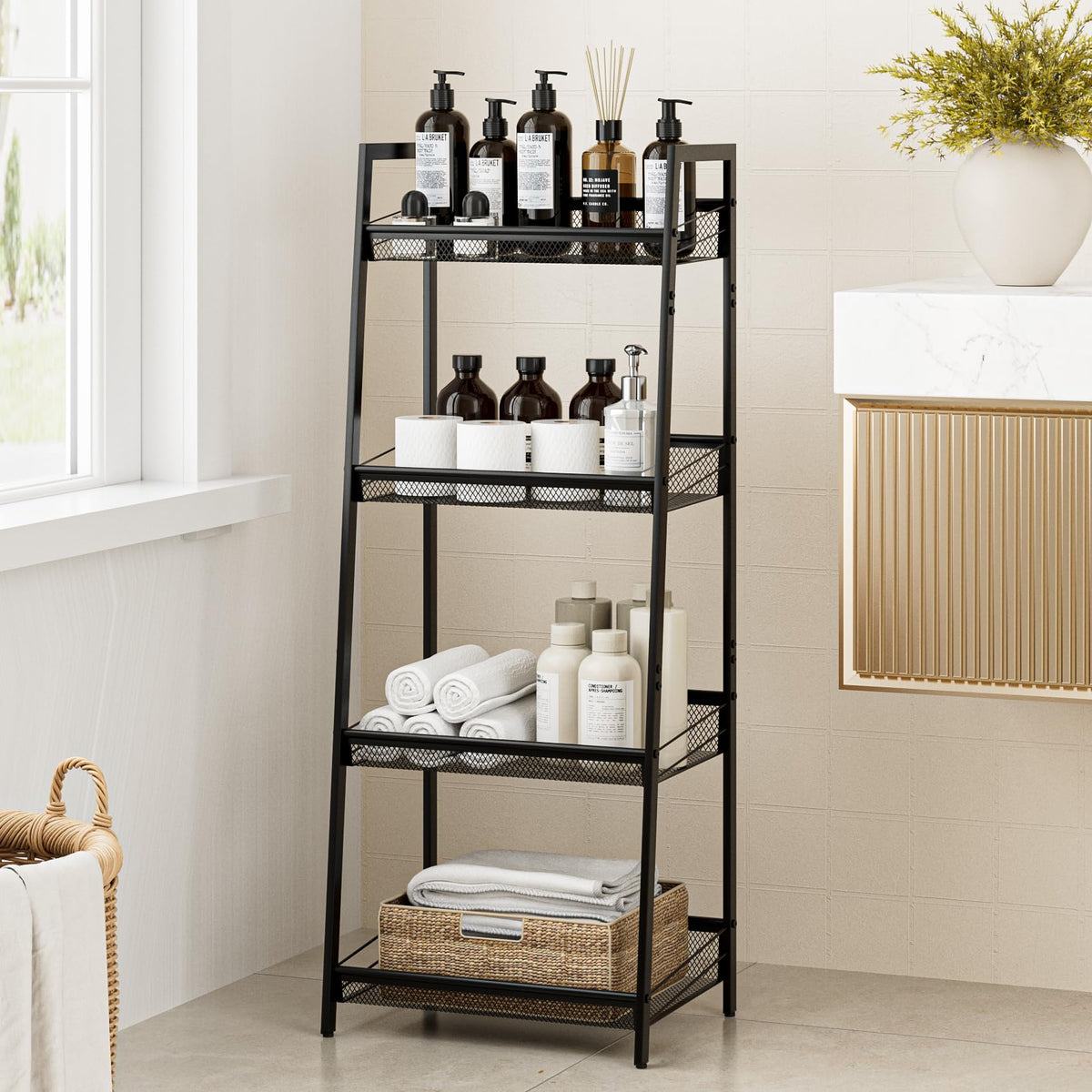 4 Tier Bathroom Shelf, Bathroom Organizer and Storage - Image 1