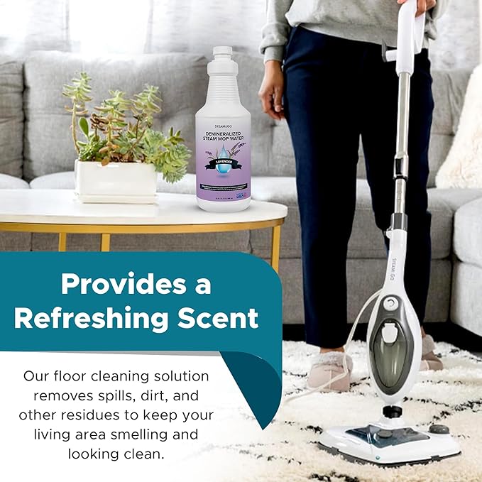 Steam & Go Demineralized Water for Steam Cleaner - PVC-Free Floor Cleaning Solution Compatible for All Steam Mops - Multi-Surface Cleaner for Home Surfaces - Lavender Scent, 32 oz (Pack of 6)