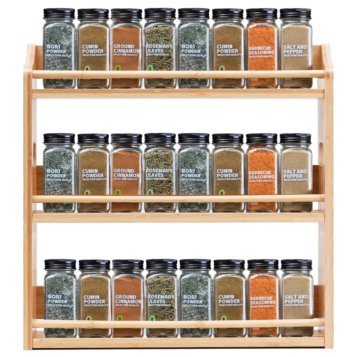3 Tier Bamboo Spice Rack Organizer for Kitchen Countertop or Wall - Image 1