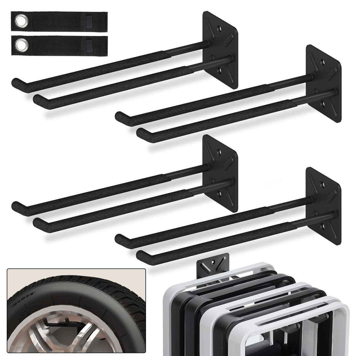 Garage Wall Hangers, Heavy Duty Ladder Hooks, 12.4 Inch 4 Pack - Image 1