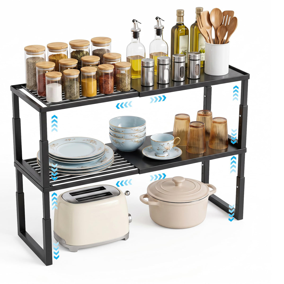 2 Packs Expandable Cabinet Shelf Organizer, Stackable - Image 1