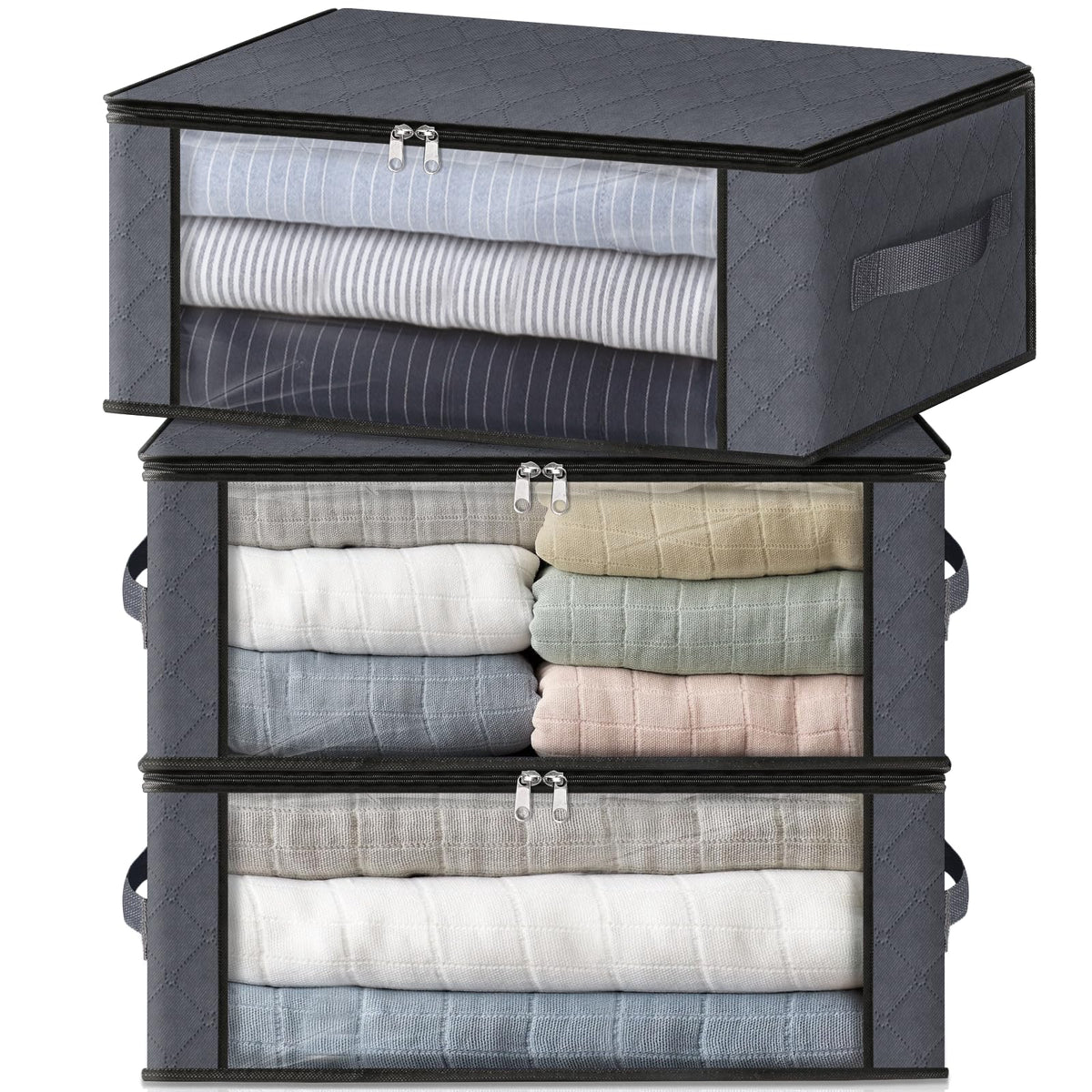 HomeHacks 3-Pack Clothes Organizer Storage Bags, 35L Storage Bins - Image 1