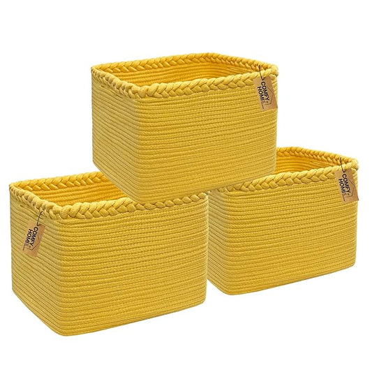COMFY-HOMI 3Pack Small Woven Cotton Rope Basket for Organizing, Gift Baskets for Handles, Empty Gift Baskets, Medium Rope Basket|13.5" x 11" x 9.5" home decor for Living Room, Bathroom