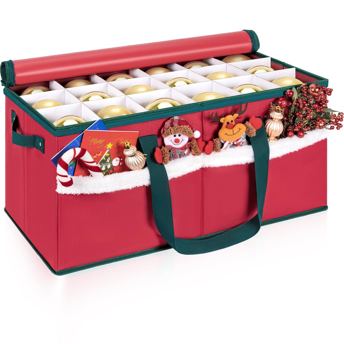 Christmas Ornament Storage Box with Adjustable Dividers - Image 1