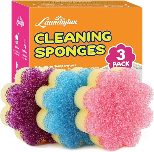 Scrub Sponge, Dual-Sided Temperature-Responsive Scrubber - Non-Scratch - Multipurpose Dish Sponges for Kitchens, Bathrooms, and Outdoor Use - 3 Pack
