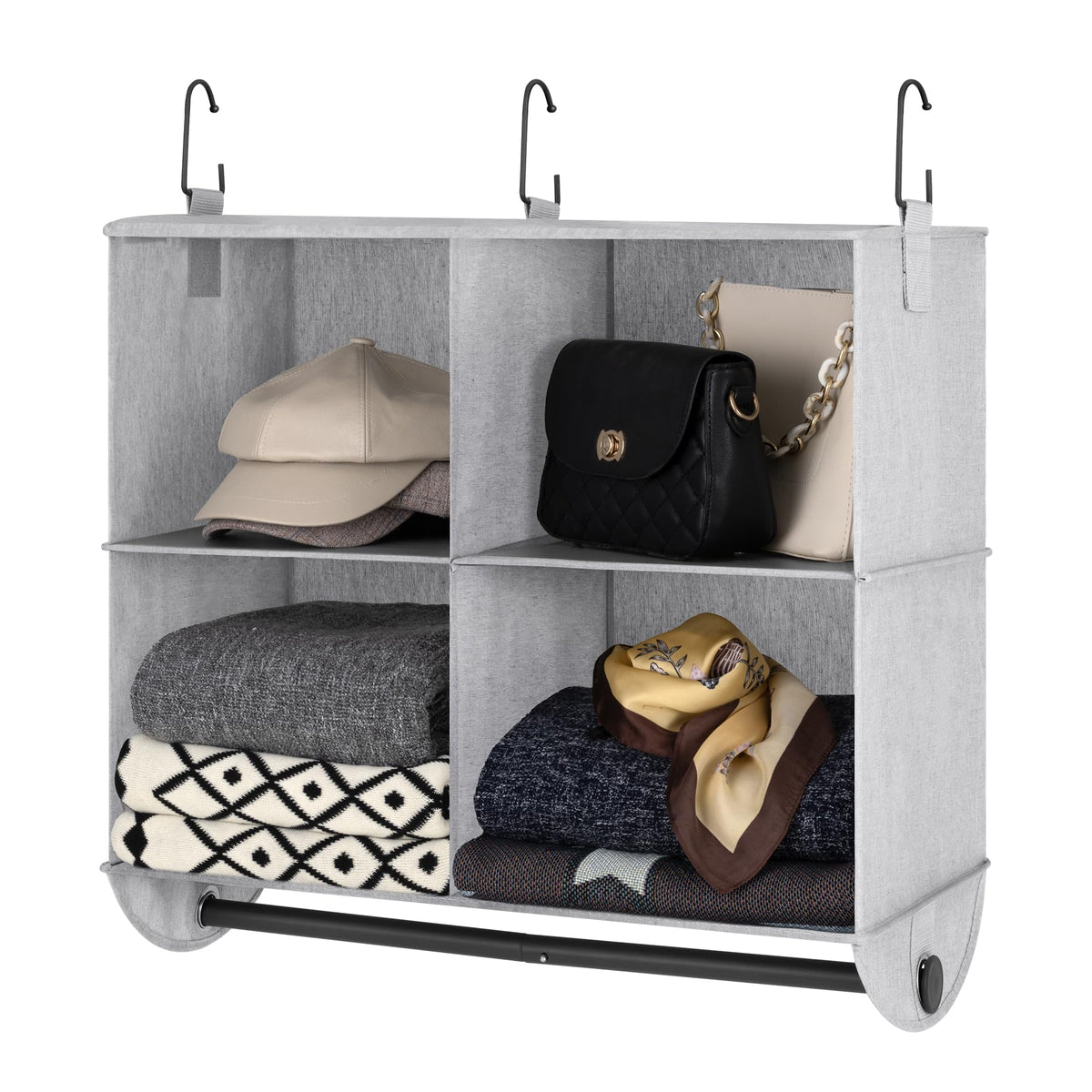 StorageWorks Hanging Closet Organizer with Rod, 4 Sections - Image 1