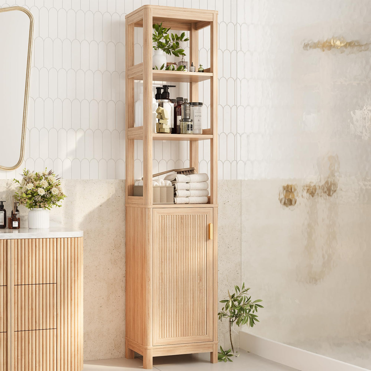 INNOD 68'' Tall Narrow Storage Cabinet with Adjustable Shelf - Image 1