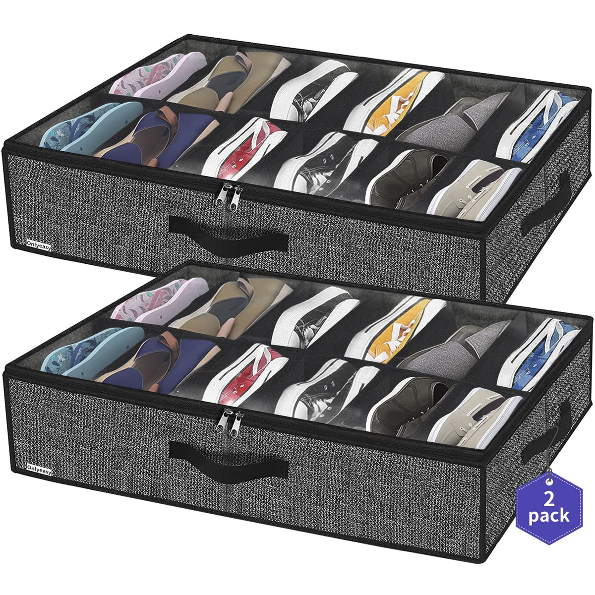 Onlyeasy Sturdy Under Bed Shoe Storage Organizer, Set of 2 - Image 1