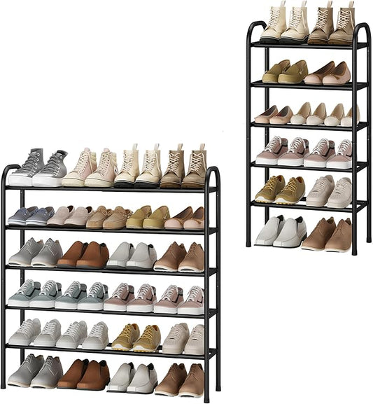 STO STO Expandable Shoe Rack, 5-Tier Metal Shoe Rack for Closet, Up to 24 Pairs Adjustable Shoe Rack Storage for Front Door Entrance, Free Standing Shoe Rack Organizer for Entryway, Black