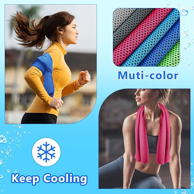 Shellwei 60 Pack Cooling Towels,40"x12" Ice Breathable Soft Chilly Sweat Rag Microfiber Workout Rags for Gym Cooling Towels for Neck and Face for Yoga Golf Sport Running (10 Colors)