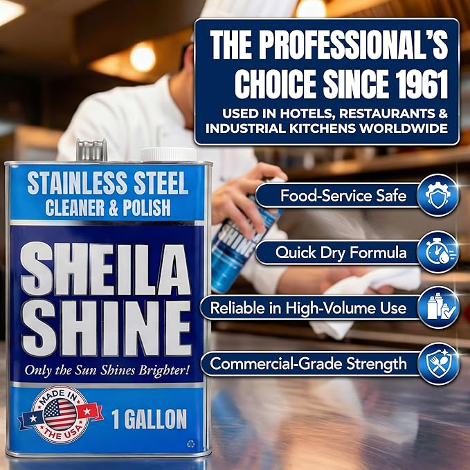 Sheila Shine 4 x 1 Gallon Stainless Steel Cleaner and Polish – Cleans, Polishes & Protects Kitchen Appliances, Refrigerators, Sinks, Ovens & Grills – Stainless Steel Cleaner for Appliances