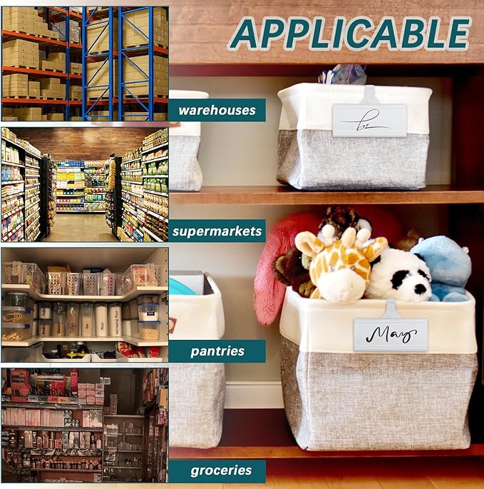 100 Pcs Reusable Plastic Wire Shelf Label Holder, for Pantry Retail Shopping Mall Store, Supermarket UPC Price Card & Ticket Display, Strong & Easy Clip Design Tight Snap Lock Closure1-1/4 H X 2.8" W